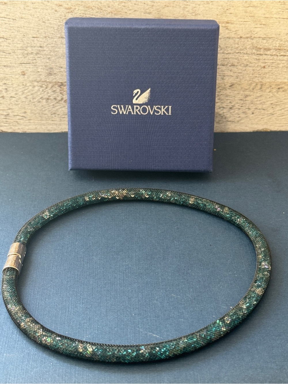 NWOT Swarovski Stardust Teal Crystal Mesh Double Wrap Bracelet Choker w/ Box